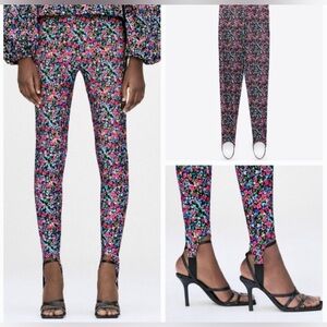 Zara Womens floral stirrup leggings Sz medium